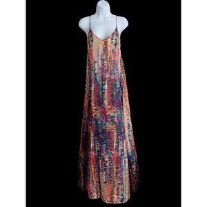 Nicole Miller Water Color Artsy Elegant Silky Sleeveless Maxi XS Whimsy